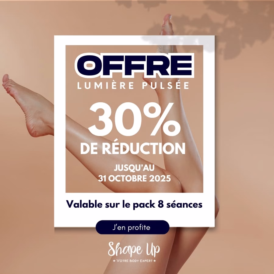 -30% sur les forfaits 8 séances lumière pulsée (jusqu’au 31 octobre 2025)